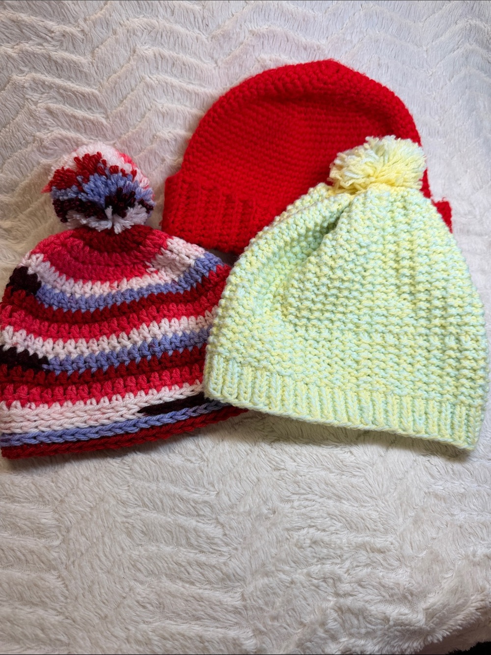 Three Pack Colorful Handmade Knitted Winter Hats/ Beanie youth’s Medium